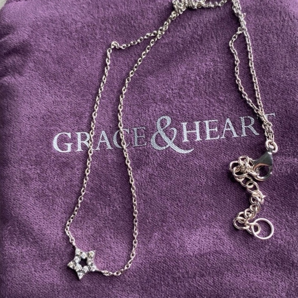 Grace & Heart INITIALLY MINE STAR NECKLACE .925 STERLING SILVER 16” CZ